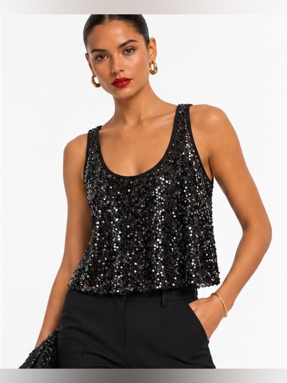J.Crew Collection sheer sequin tank top in black